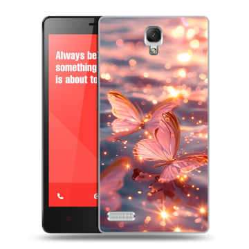 Пластиковый чехол на Xiaomi RedMi Note с принтом бабочки розовые Пластиковый чехол на Xiaomi RedMi Note с принтом бабочки розовые