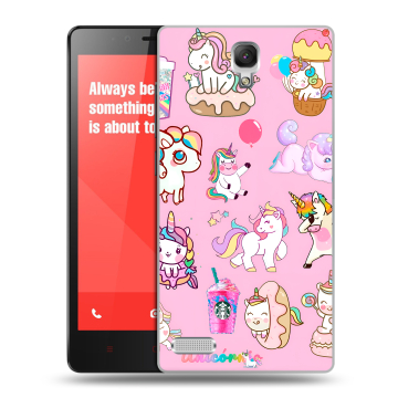 Пластиковый чехол на Xiaomi RedMi Note с принтом розовые единороги Пластиковый чехол на Xiaomi RedMi Note с принтом розовые единороги