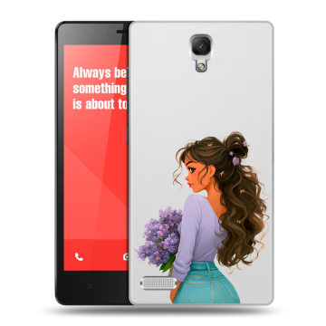 Пластиковый чехол на Xiaomi RedMi Note с принтом девушка цветы