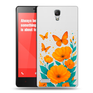 Пластиковый чехол на Xiaomi RedMi Note с принтом цветы бабочки