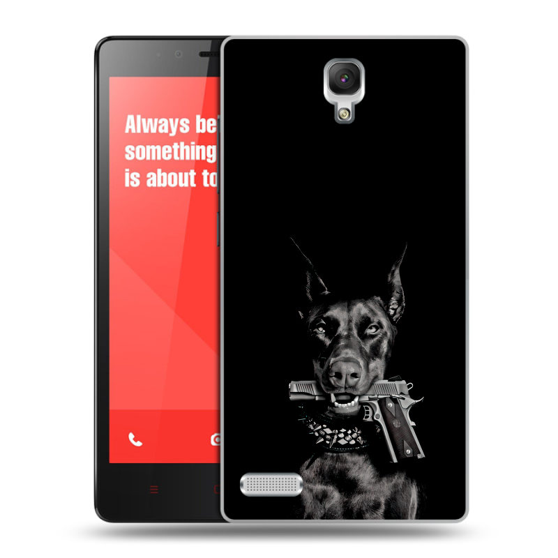 Пластиковый чехол на Xiaomi RedMi Note с принтом Доберман и пистолет Пластиковый чехол на Xiaomi RedMi Note с принтом Доберман и пистолет