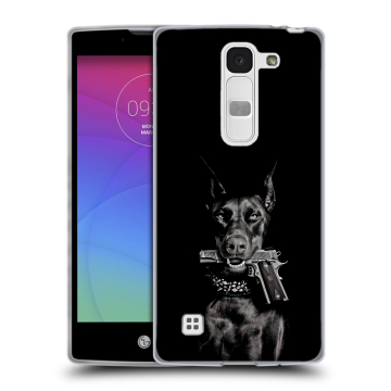 Силиконовый чехол на LG Spirit с принтом Доберман и пистолет