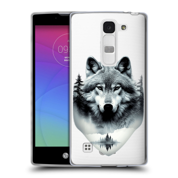 Силиконовый чехол на LG Spirit с принтом Волк в лесу