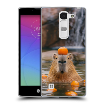 Силиконовый чехол на LG Spirit с принтом Капибара с апельсином