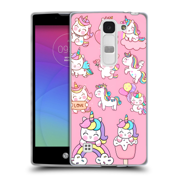 Силиконовый чехол на LG Spirit с принтом Единороги и радуга