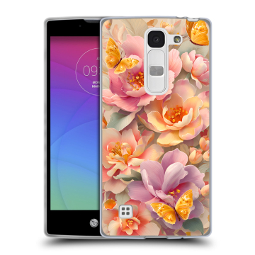 Силиконовый чехол на LG Spirit с принтом Цветы и бабочки