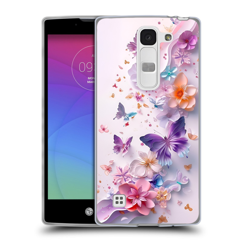 Силиконовый чехол на LG Spirit с принтом цветы бабочки Силиконовый чехол на LG Spirit с принтом цветы бабочки