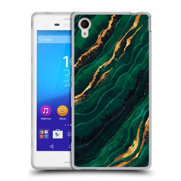 Пластиковый чехол на Sony Xperia M4 Aqua с принтом Мрамор зеленое золото