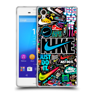Пластиковый чехол на Sony Xperia M4 Aqua с принтом найк nike черный Пластиковый чехол на Sony Xperia M4 Aqua с принтом найк nike черный
