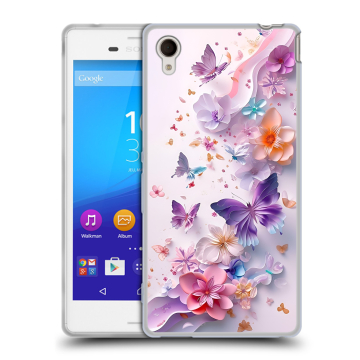 Пластиковый чехол на Sony Xperia M4 Aqua с принтом цветы бабочки Пластиковый чехол на Sony Xperia M4 Aqua с принтом цветы бабочки