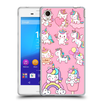 Пластиковый чехол на Sony Xperia M4 Aqua с принтом Единороги и радуга