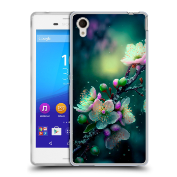 Пластиковый чехол на Sony Xperia M4 Aqua с принтом Цветы и мрамор Пластиковый чехол на Sony Xperia M4 Aqua с принтом Цветы и мрамор