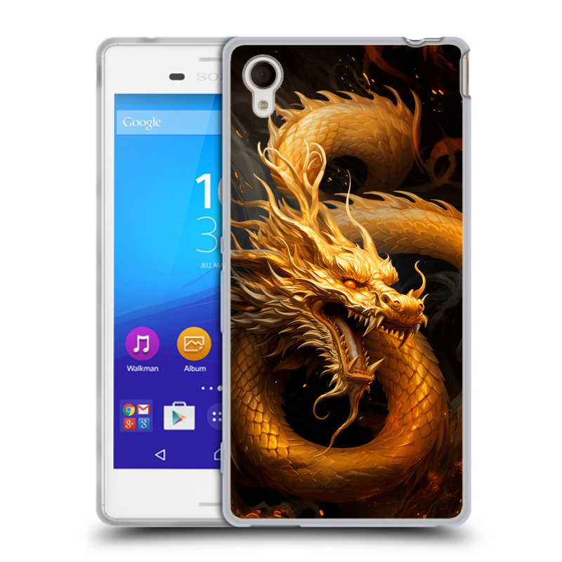 Пластиковый чехол на Sony Xperia M4 Aqua с принтом Золотой дракон Пластиковый чехол на Sony Xperia M4 Aqua с принтом Золотой дракон