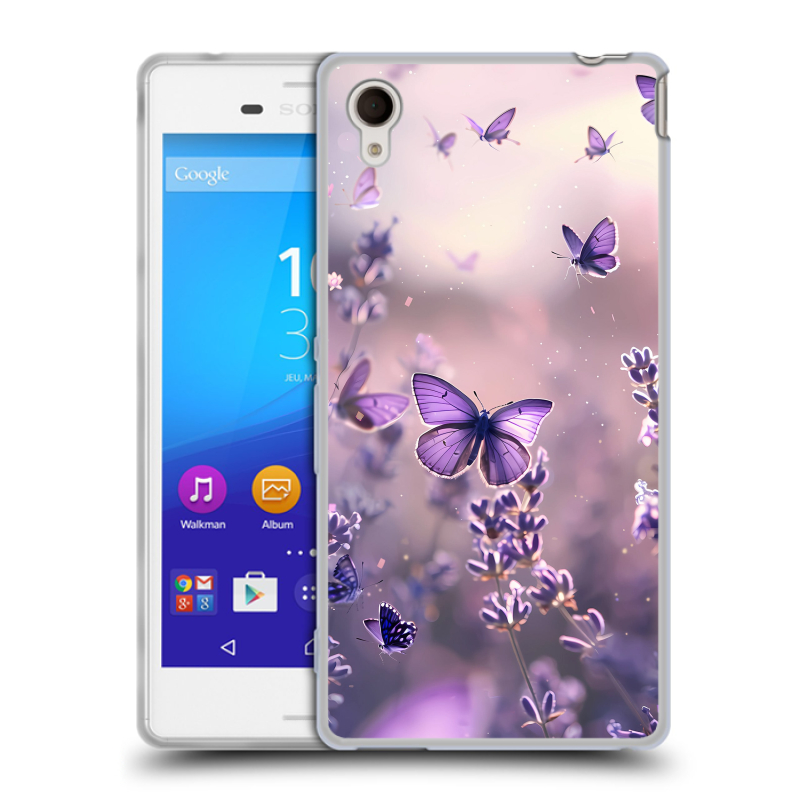 Пластиковый чехол на Sony Xperia M4 Aqua с принтом бабочки и лаванда Пластиковый чехол на Sony Xperia M4 Aqua с принтом бабочки и лаванда