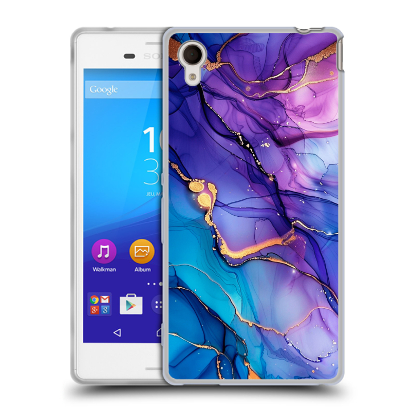 Пластиковый чехол на Sony Xperia M4 Aqua с принтом синий мрамор Пластиковый чехол на Sony Xperia M4 Aqua с принтом синий мрамор