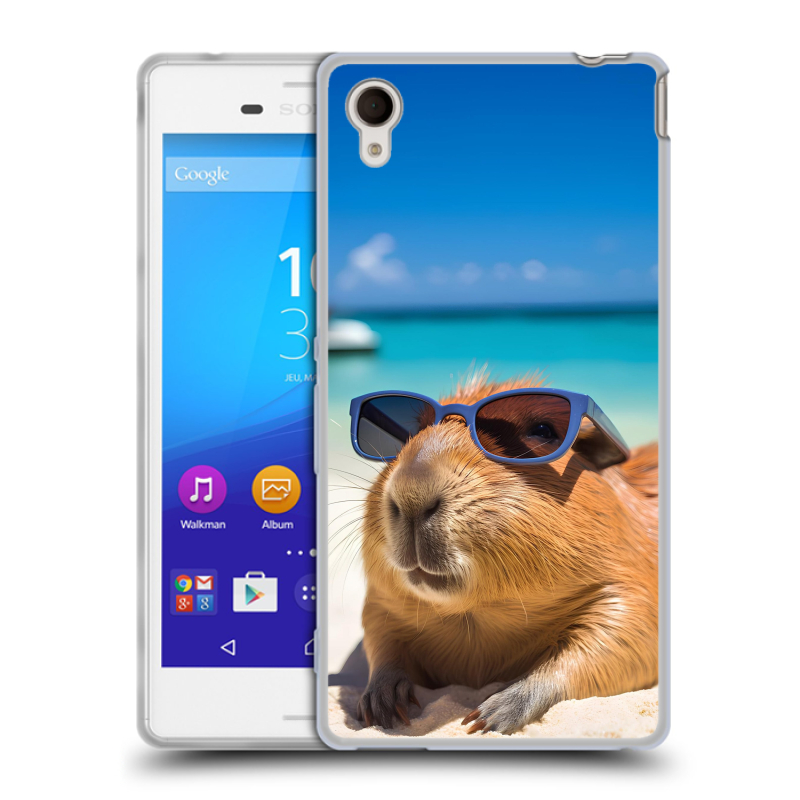 Пластиковый чехол на Sony Xperia M4 Aqua с принтом Капибара Пластиковый чехол на Sony Xperia M4 Aqua с принтом Капибара