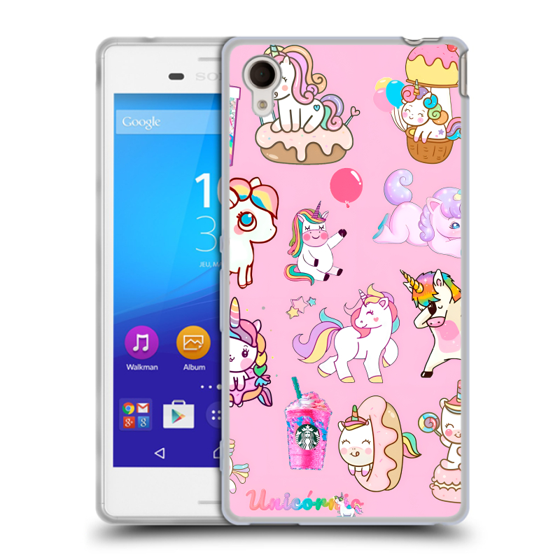 Пластиковый чехол на Sony Xperia M4 Aqua с принтом розовые единороги Пластиковый чехол на Sony Xperia M4 Aqua с принтом розовые единороги