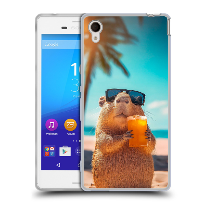 Пластиковый чехол на Sony Xperia M4 Aqua с принтом Капибара Пластиковый чехол на Sony Xperia M4 Aqua с принтом Капибара
