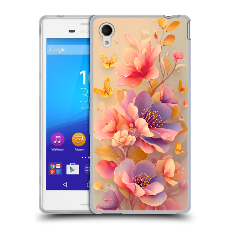 Пластиковый чехол на Sony Xperia M4 Aqua с принтом Цветы и бабочки Пластиковый чехол на Sony Xperia M4 Aqua с принтом Цветы и бабочки