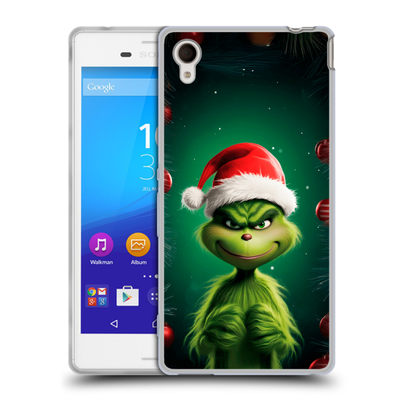 Пластиковый чехол на Sony Xperia M4 Aqua с принтом Гринч Новый год Рождество Пластиковый чехол на Sony Xperia M4 Aqua с принтом Гринч Новый год Рождество
