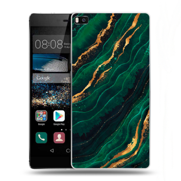 Пластиковый чехол на Huawei P8 с принтом Мрамор зеленое золото Пластиковый чехол на Huawei P8 с принтом Мрамор зеленое золото