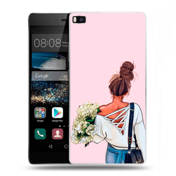 Пластиковый чехол на Huawei P8 с принтом Девушка и букет Пластиковый чехол на Huawei P8 с принтом Девушка и букет