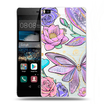 Пластиковый чехол на Huawei P8 с принтом Бабочки и цветы Пластиковый чехол на Huawei P8 с принтом Бабочки и цветы