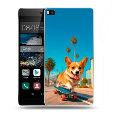 Пластиковый чехол на Huawei P8 с принтом Корги на скейте Пластиковый чехол на Huawei P8 с принтом Корги на скейте
