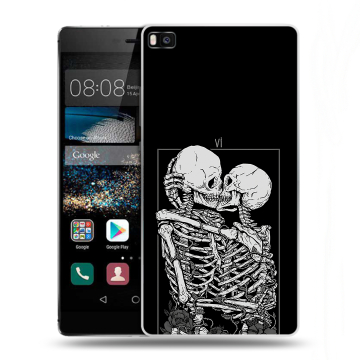 Пластиковый чехол на Huawei P8 с принтом Поцелуй скелетов Пластиковый чехол на Huawei P8 с принтом Поцелуй скелетов
