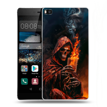 Пластиковый чехол на Huawei P8 с принтом Скелет и карты Пластиковый чехол на Huawei P8 с принтом Скелет и карты