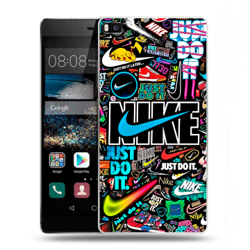 Пластиковый чехол на Huawei P8 с принтом найк nike черный