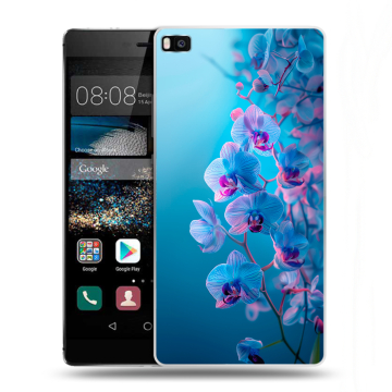 Пластиковый чехол на Huawei P8 с принтом голубые орхидеи Пластиковый чехол на Huawei P8 с принтом голубые орхидеи