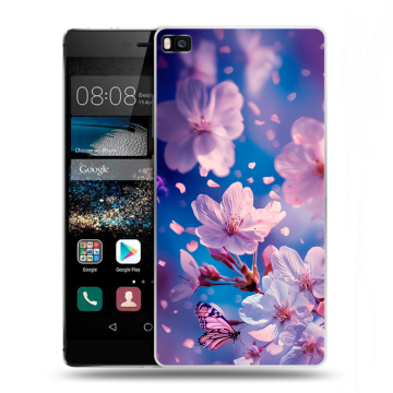 Пластиковый чехол на Huawei P8 с принтом цветы бабочки Пластиковый чехол на Huawei P8 с принтом цветы бабочки