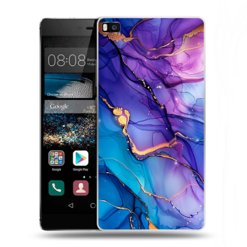 Пластиковый чехол на Huawei P8 с принтом синий мрамор Пластиковый чехол на Huawei P8 с принтом синий мрамор