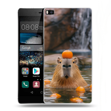Пластиковый чехол на Huawei P8 с принтом Капибара с апельсином