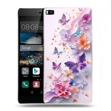 Пластиковый чехол на Huawei P8 с принтом цветы бабочки Пластиковый чехол на Huawei P8 с принтом цветы бабочки