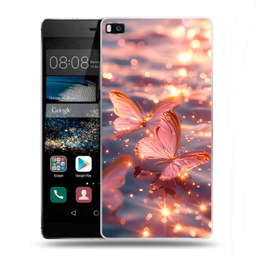 Пластиковый чехол на Huawei P8 с принтом бабочки розовые Пластиковый чехол на Huawei P8 с принтом бабочки розовые
