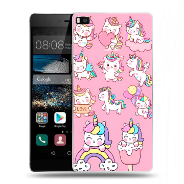 Пластиковый чехол на Huawei P8 с принтом Единороги и радуга