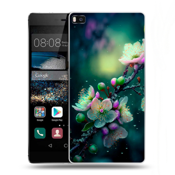 Пластиковый чехол на Huawei P8 с принтом Цветы и мрамор Пластиковый чехол на Huawei P8 с принтом Цветы и мрамор