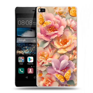 Пластиковый чехол на Huawei P8 с принтом Цветы и бабочки Пластиковый чехол на Huawei P8 с принтом Цветы и бабочки