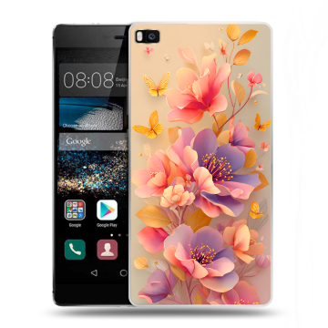 Пластиковый чехол на Huawei P8 с принтом Цветы и бабочки Пластиковый чехол на Huawei P8 с принтом Цветы и бабочки