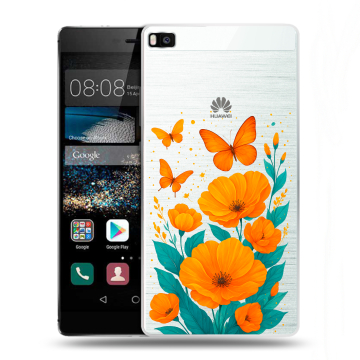 Пластиковый чехол на Huawei P8 с принтом цветы бабочки Пластиковый чехол на Huawei P8 с принтом цветы бабочки