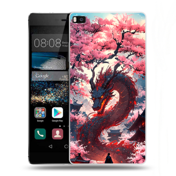 Пластиковый чехол на Huawei P8 с принтом Дракон Японский Пластиковый чехол на Huawei P8 с принтом Дракон Японский