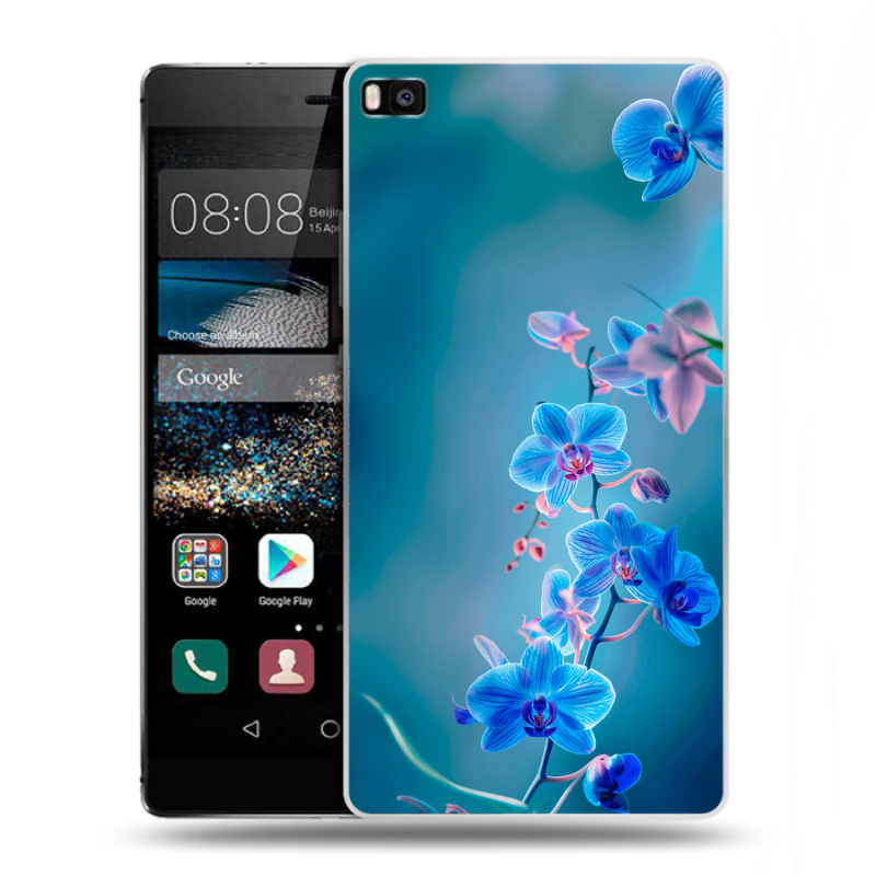 Пластиковый чехол на Huawei P8 с принтом Голубые цветы Пластиковый чехол на Huawei P8 с принтом Голубые цветы
