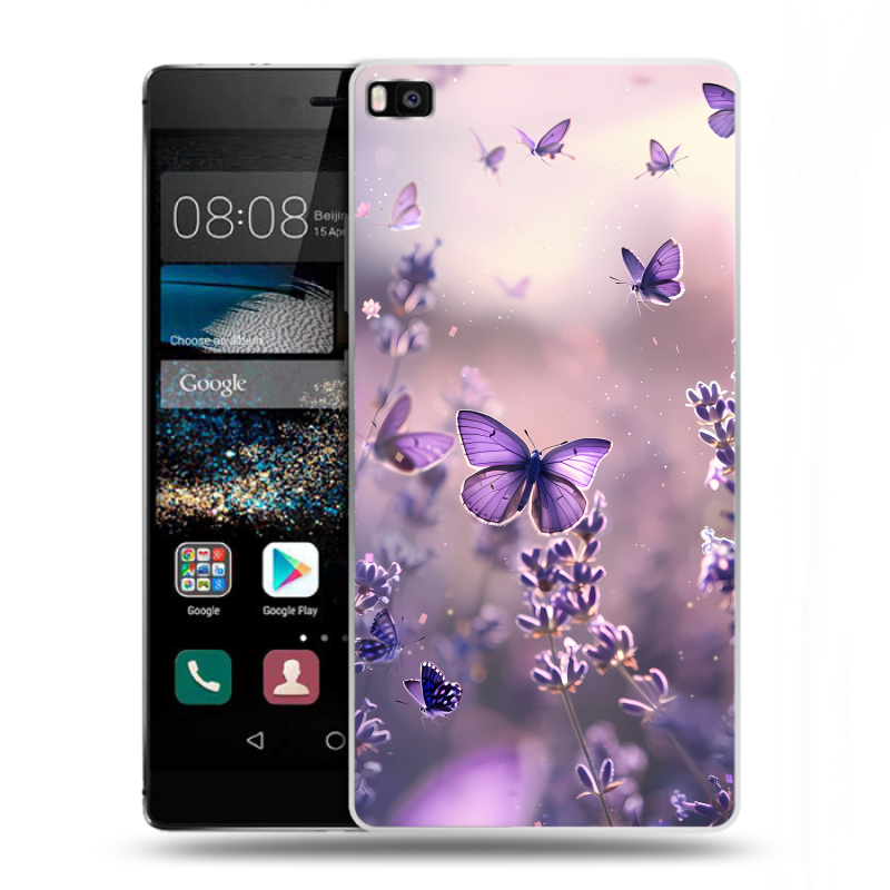 Пластиковый чехол на Huawei P8 с принтом бабочки и лаванда Пластиковый чехол на Huawei P8 с принтом бабочки и лаванда