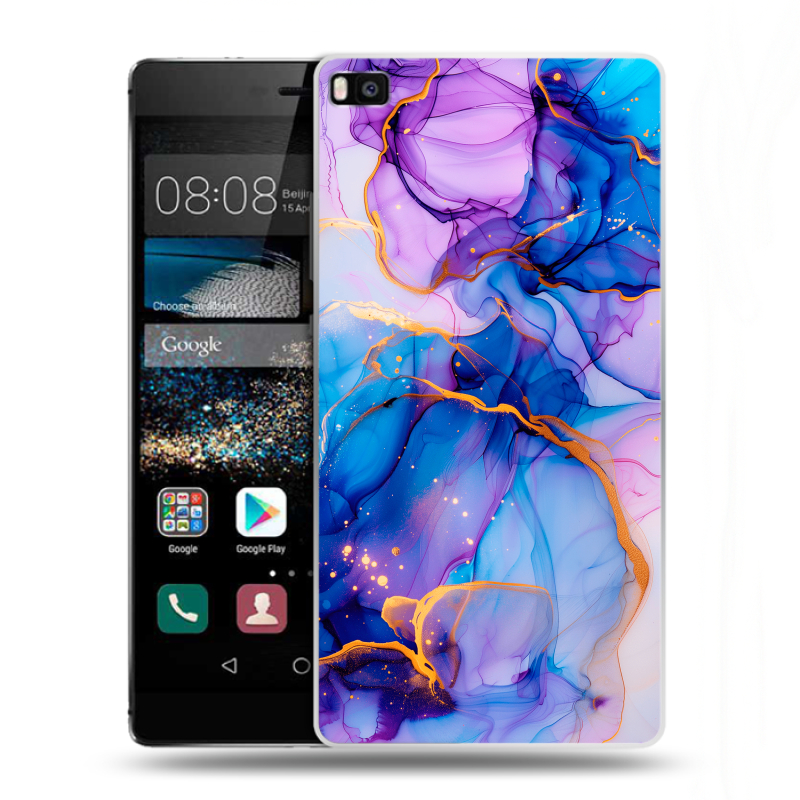 Пластиковый чехол на Huawei P8 с принтом синий мрамор Пластиковый чехол на Huawei P8 с принтом синий мрамор