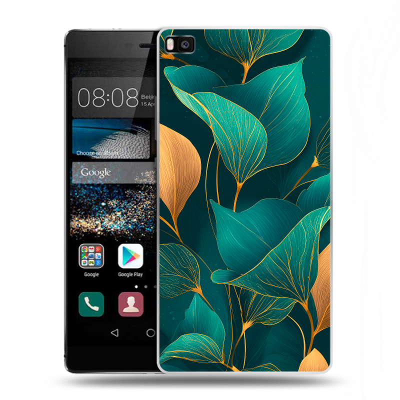 Пластиковый чехол на Huawei P8 с принтом Листья и золото Пластиковый чехол на Huawei P8 с принтом Листья и золото