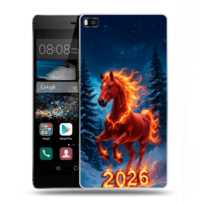 Пластиковый чехол на Huawei P8 с принтом Новый год коня Пластиковый чехол на Huawei P8 с принтом Новый год коня