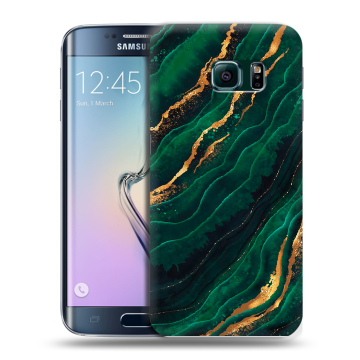 Силиконовый чехол на Samsung Galaxy S6 Edge с принтом Мрамор зеленое золото Силиконовый чехол на Samsung Galaxy S6 Edge с принтом Мрамор зеленое золото