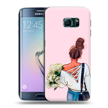 Силиконовый чехол на Samsung Galaxy S6 Edge с принтом Девушка и букет Силиконовый чехол на Samsung Galaxy S6 Edge с принтом Девушка и букет